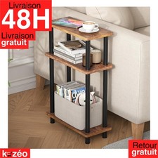 YOUDENOVA Table d'appoint étroite 3 niveaux bois brun rétro salon chambre