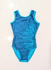 Destira Gymnastics Dance Leotard Child Small MANDALA Indian Henna Teal OPEN BACK