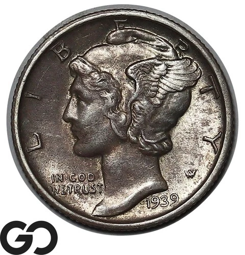 1939-D Mercury Dime, Full Split Bands, Album Toner Gem BU++ FSB