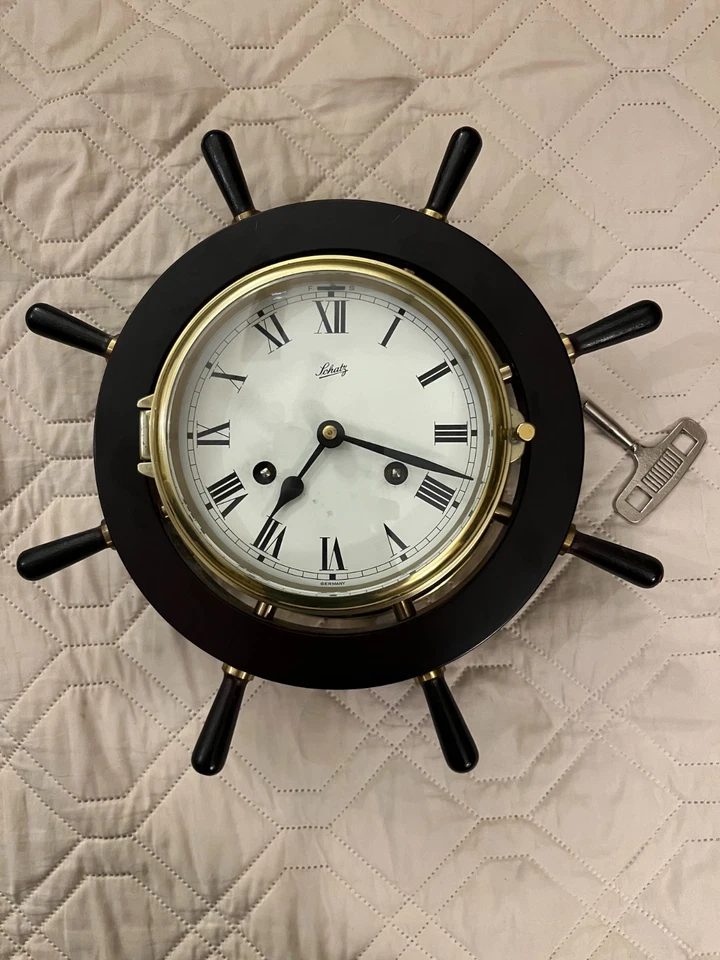 Juego de reloj y barómetro vintage Schatz Ship’s Bell CON LLAVE Foto 2 de 4