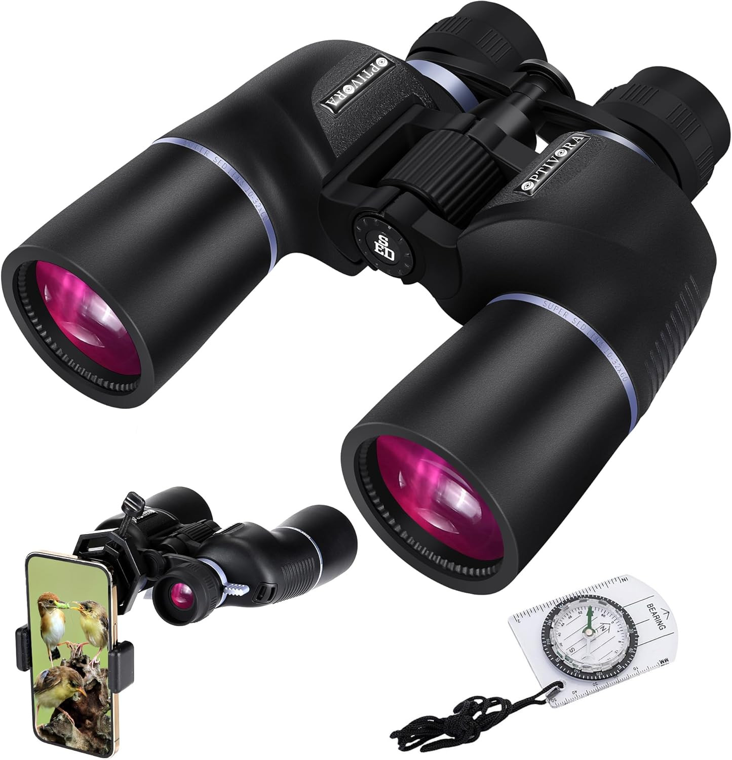 Binoculares zoom OPTIVORA 10-32x60 para adultos - Telescopio BAK4 de alta potencia con