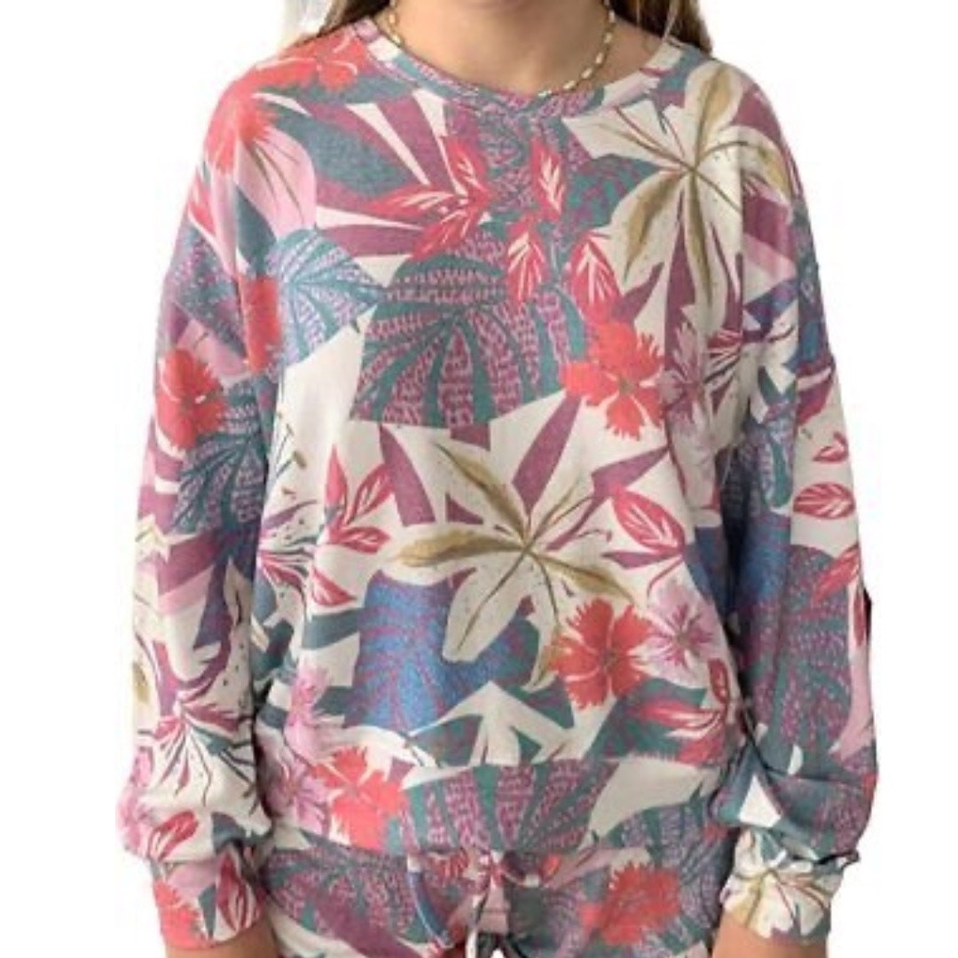 Sundry Women's Raglan Tropical Floral Pullover Sweatshirts Size Medium