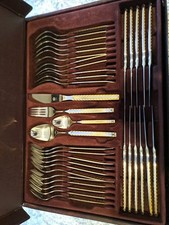 Solingen vergoldetes Besteckset 23/24 Karat, hartvergoldet, kompletter Koffer