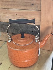Paula Deen Orange Speckled Tea Pot Enamel Stove Top Tea Kettle