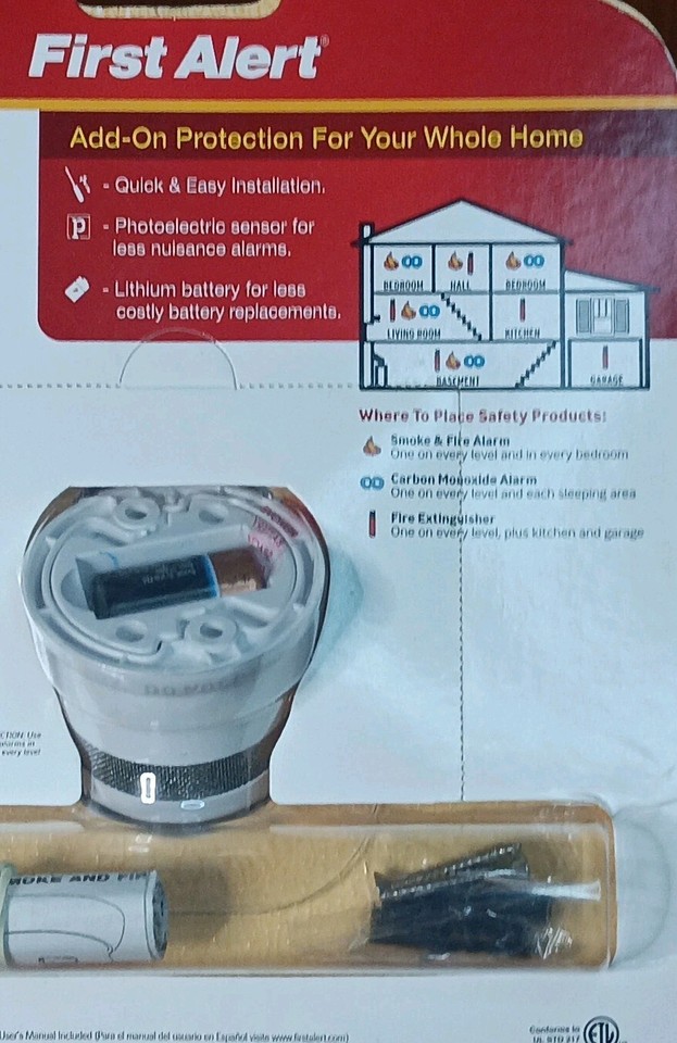 First Alert Smoke Alarm Micro Design Eco Friendly 10 Year Battery P1010 ...
