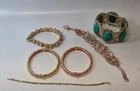 6 BRACELETS-VINTAGE-GOLD TONE-18KGP-B ITALY-STONES-COSTUME JEWELRY