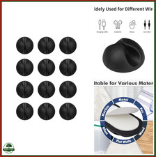 Adhesive Cable Clips for Wire Management - 12 Pack Black Organizers