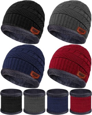 Syhood 4 Sets Kids Winter Hat and Scarf Set Medium, Blue, Black, Red, Gray 