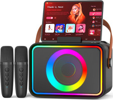 Bluetooth Karaoke Machine w/ 2 Wireless Microphones LED Party Speaker PA