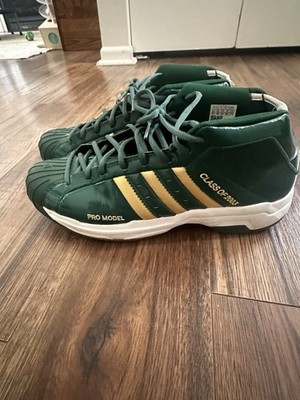 adidas Pro Model Men s Mid Top Leather Lace-Up Sneakers Green Gold White