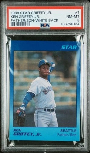 1989 STAR GRIFFEY JR. #7 KEN GRIFFEY JR. FATHER/SON-WHITE BACK PSA 8 ROOKIE