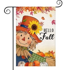 Fall Scarecrow Pumpkin Garden Flag 12x18 Inch Double Sided Burlap Autumn