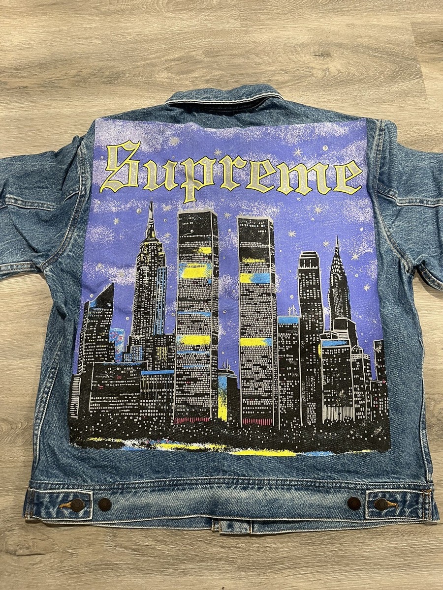 New Supreme New York Denim Painted Trucker Jacket Blue SS19 Medium