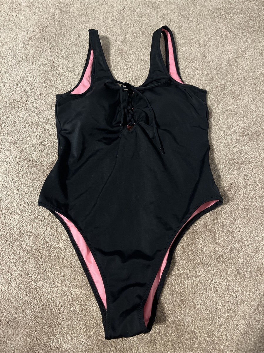 ☆Victoria's secret お洒落なブラックlaceupワンピース水着☆ Victoria's Secret PINK Black Lace Up One Piece Swimsuit