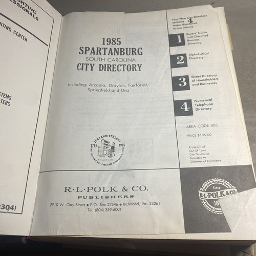 South Carolina, Spartanburg City Directory 1985 Fiske-Carter / AEW - Picture 3 of 12