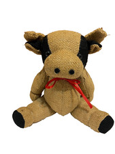  Video Handmade Stuffed farm Cow toy  decoration piece wt red bow, Brown Black