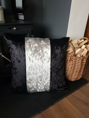 22 x 22 inch black and silver crushed velvet metallic bling cushion