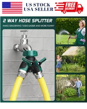 2-Way Heavy Duty Metal Garden Hose Splitter with Shut-Off Valves – 3/4" Y Con...