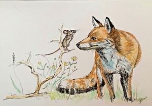 Print Original Watercolour Ink Art Painting Fox Mouse Collectible Home Decor Ebay