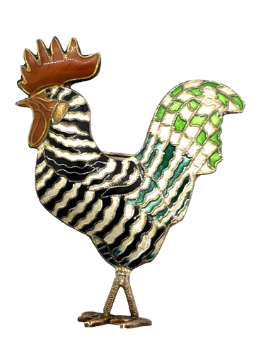 Bellissima spilla gallo Winterthur smaltata a mano oro 24 carati su vermeil sterling - Foto 4 di 5