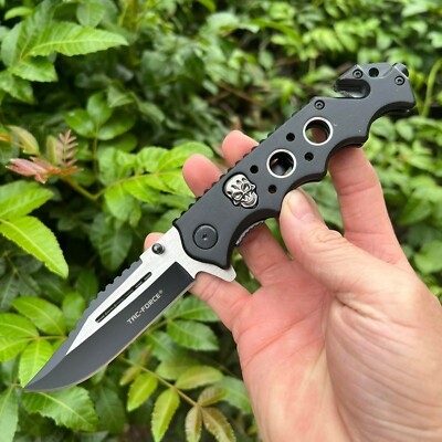 Tac Force Spring Assisted Pocket Knife (Black) Aluminum Handle with Skull 