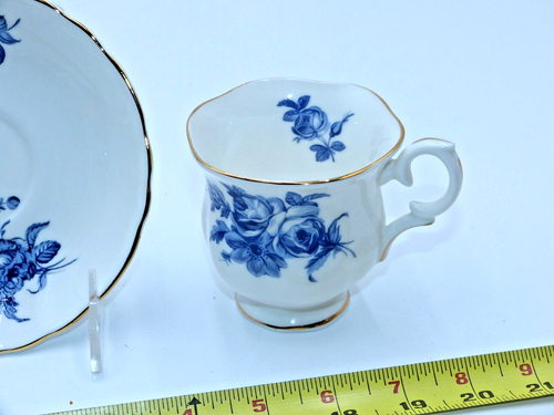 Crown Staffordshire England Footed Blue Flowered Tea Cup and Saucer - Picture 8 of 16