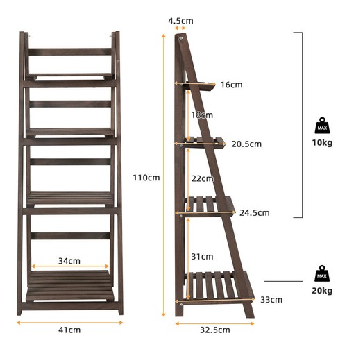 43" Tall Wooden Ladder Shelf Classic Plant Stand Bookcases Shelving Unit Rack - Picture 8 of 12