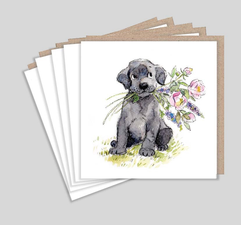 Labrador Puppy Notelets - 5 Illustrated Dog Cards with Envelopes