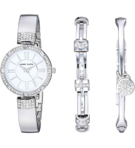 Anne Klein Women's Premium Crystal Accented Band Watch and Bracelet Set - Photo 1/4