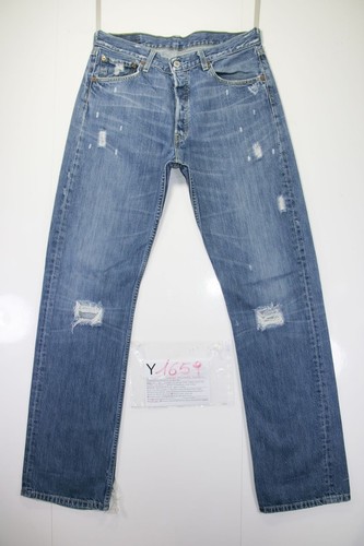 Levis 501 Destroyed ( Cod. Y1659) tg47 W33 L34 Jeans Vita Hoch Gebraucht Vintage