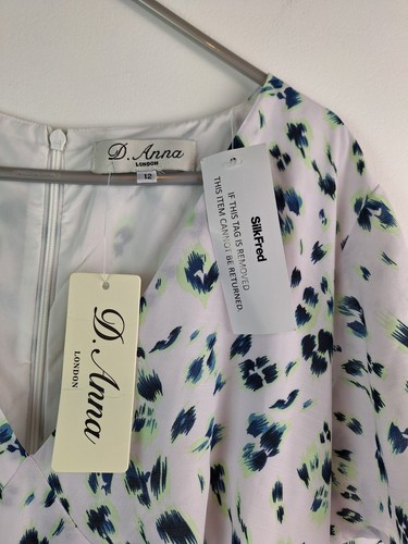 D Anna Silk Fred Ladies Size 12 White/Blue Leopard V Neck Midi Dress New - Picture 4 of 12