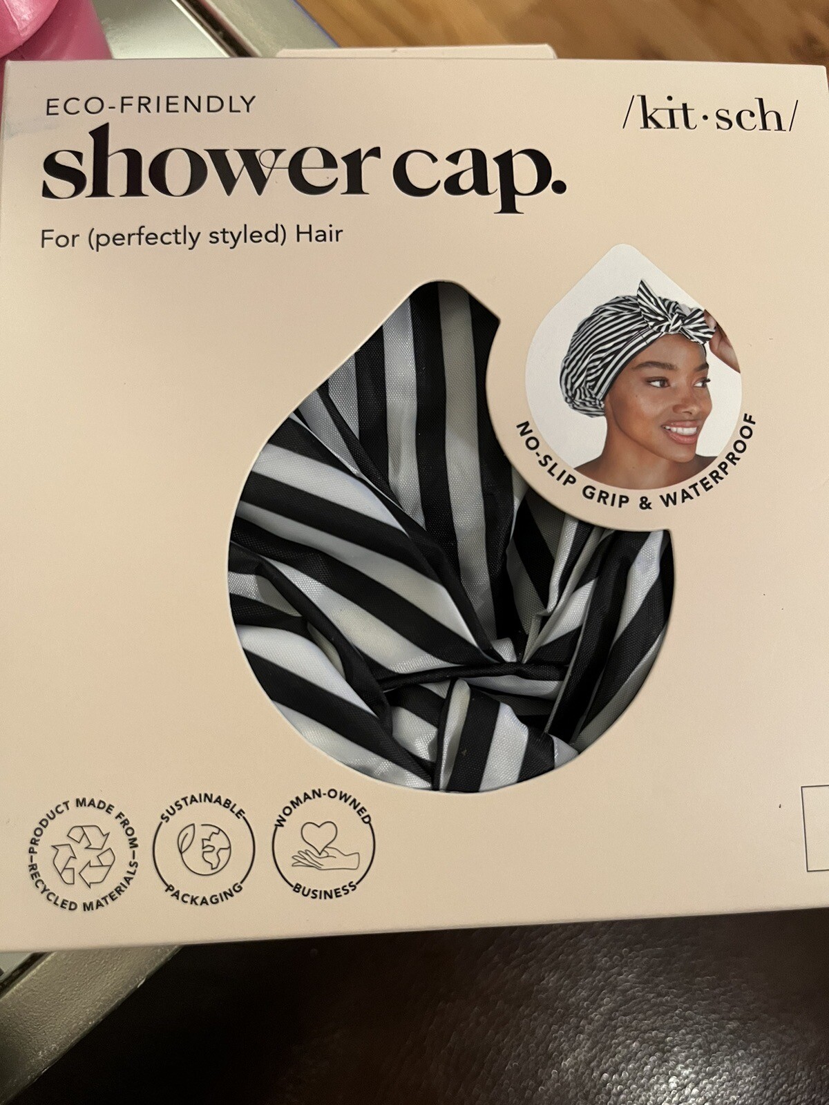 Kitsch Elevated Shower Cap Black & White Stripes New eBay
