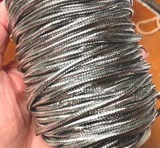 vintage silver metallic cotton filled 1/8" cord 1yd made in France