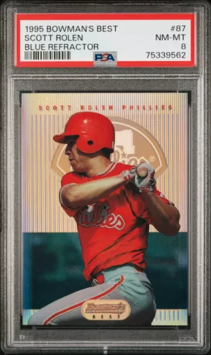 1995 BOWMAN'S BEST BLUE REFRACTOR #87 SCOTT ROLEN ROOKIE RC PSA 8