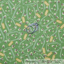 BonEful Fabric FQ Cotton Quilt Green Yellow Lightening Bug JAR Camp Cabin Calico