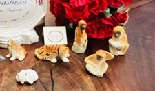 6p SET LOMONOSOV Imperial Russian Porcelain Fish Monkey Spaniel Figurine LFZ New