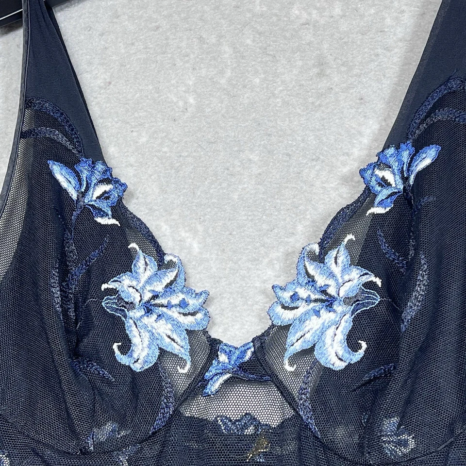 De Colección La Perla Camisón 4 Negro Bordado Flor Encaje Sin Mangas Mini Vestido Lencería Foto 4 de 4