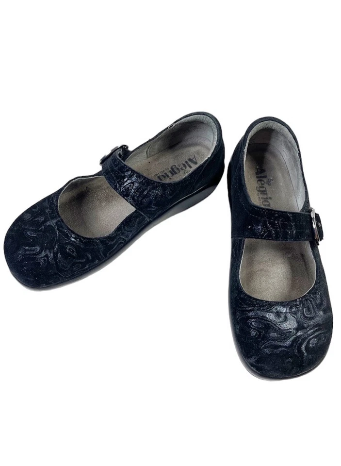 Sapato confortável Alegria Mary Jane feminino tamanho 7.5 preto camurça em relevo - Imagem 4 de 4