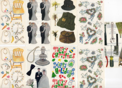 Vintage Frances Meyer FMI Stickers 9 Sheets / Variety / Wedding Fishing Baby 