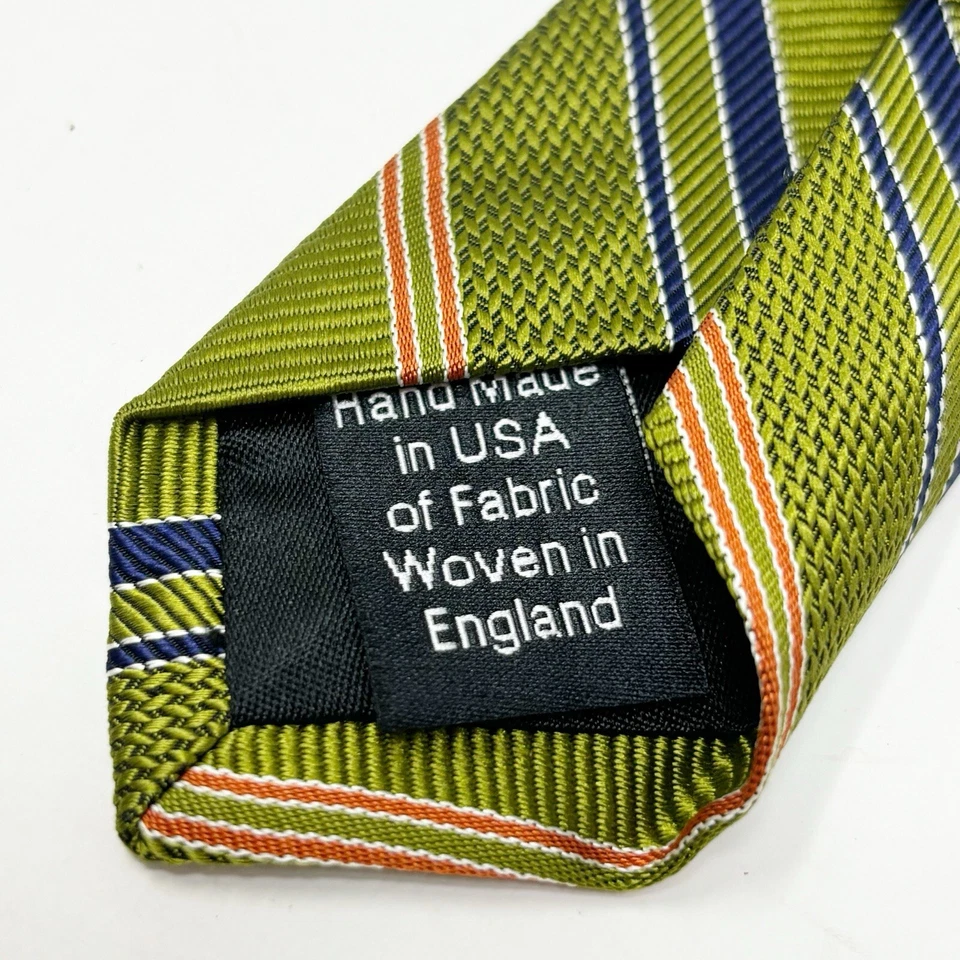 "Nueva corbata de lujo 100 % seda a rayas verdes para hombre Hickey Freeman hecha a mano en EE. UU. 58""" Foto 3 de 4