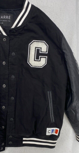 Carre MVP Varsity Jacket Men’s Size XL Black White Leather Sleeves Retro Style - Picture 7 of 13