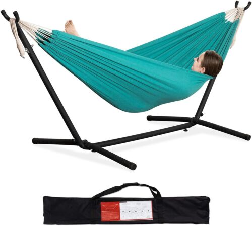 Double Hammock with Space Saving Steel Stand 2 Person Heavy Duty Garden