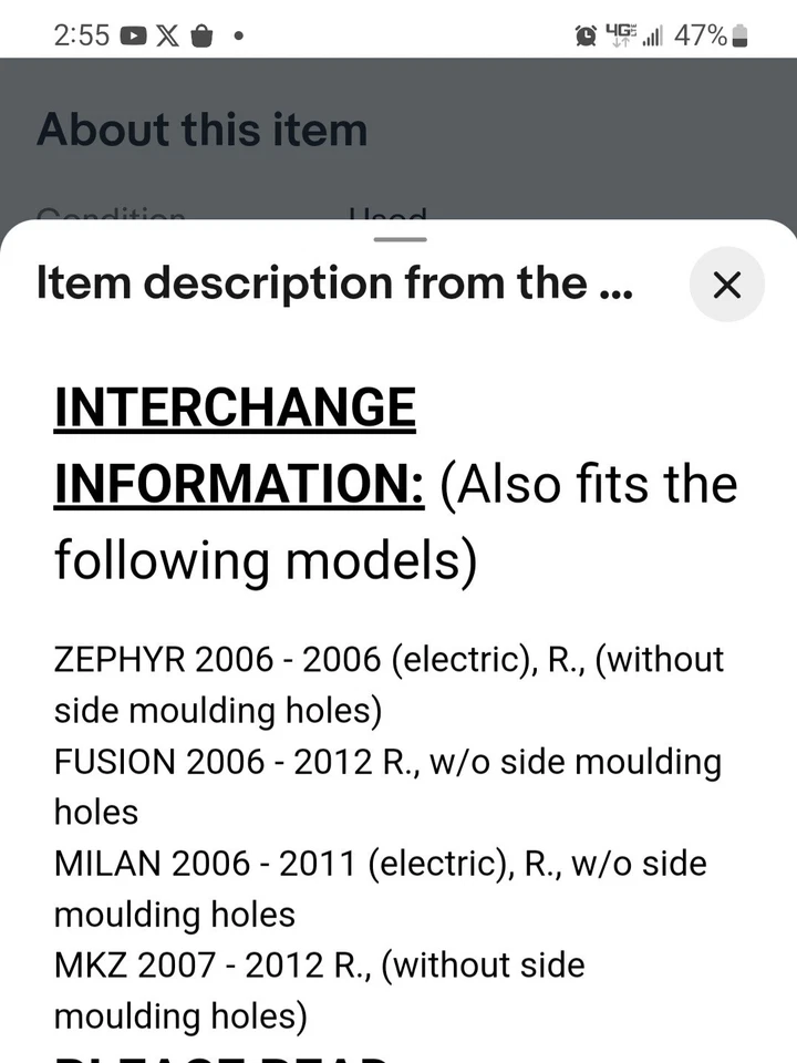Puerta trasera derecha del pasajero eléctrica para 07-12 MKZ y Lincoln Zephyr 2006 Foto 3 de 3