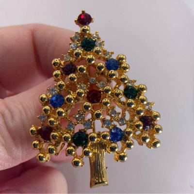 Christmas Tree Rhinestones EISENBERG ICE Vintage Silver Pin Brooch V-0867