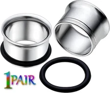 Pair 8g-50mm STAINLESS STEEL SINGLE FLARE TUNNELS Gauges Solid Body Plugs 1286