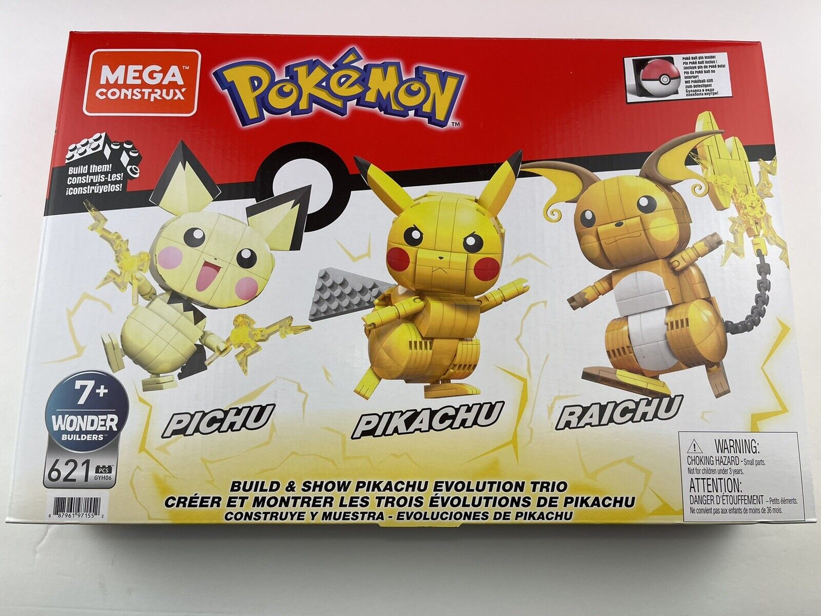 Mega Construx Pokémon PIKACHU EVOLUTION Trio Build & Show Pichu Raichu Lego  New