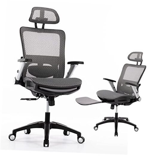 Ergonomic Mesh Office Chair with Footrest, High Back Computer Executive Grey