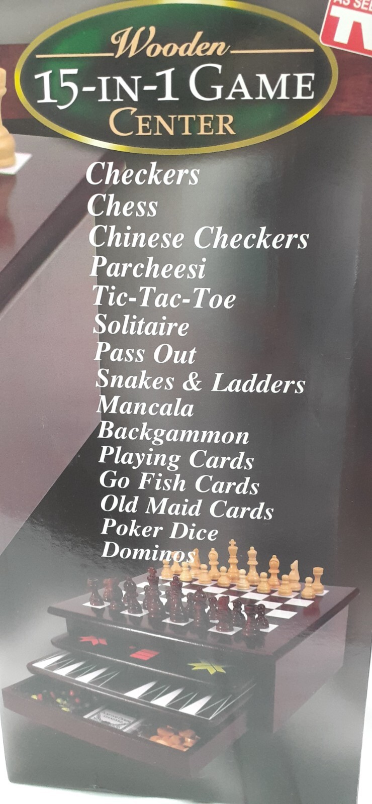 ASOTV As Seen On TV Wooden 15in1 Game Center NIB Mahogany Table Set