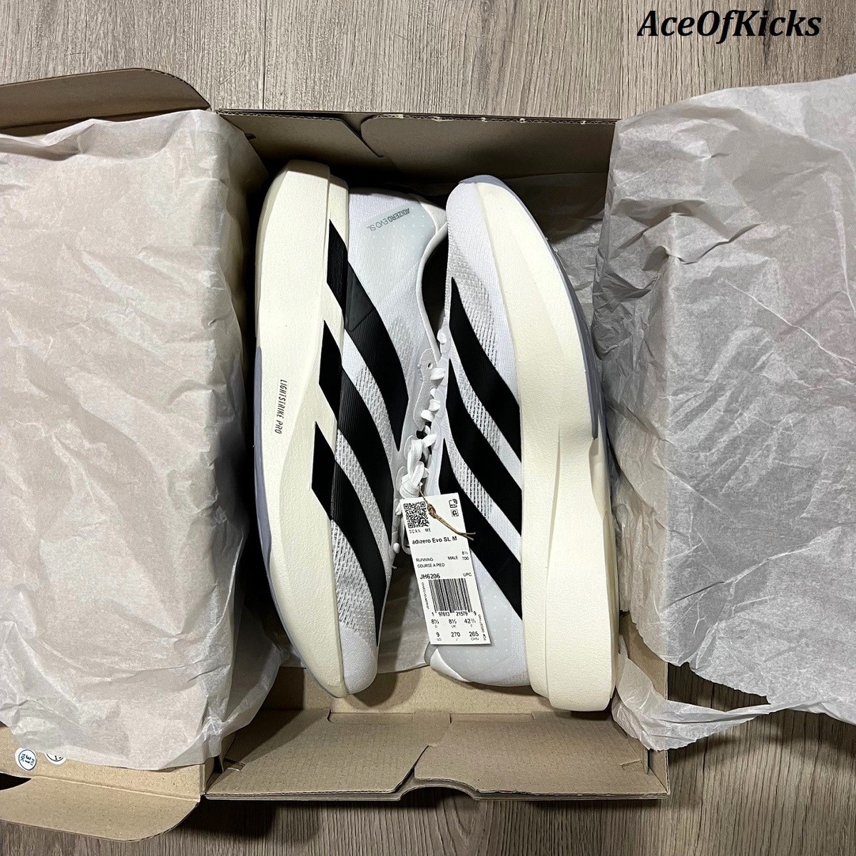 Adidas Adizero Evo SL White Black SZ 8-13 Men's JH6206 | eBay