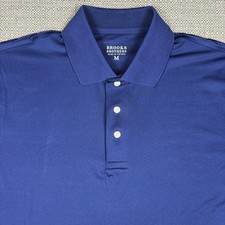 Brooks Brothers Men's Polo Shirt Golf Performance M Solid Blue Short Sleeve Logo